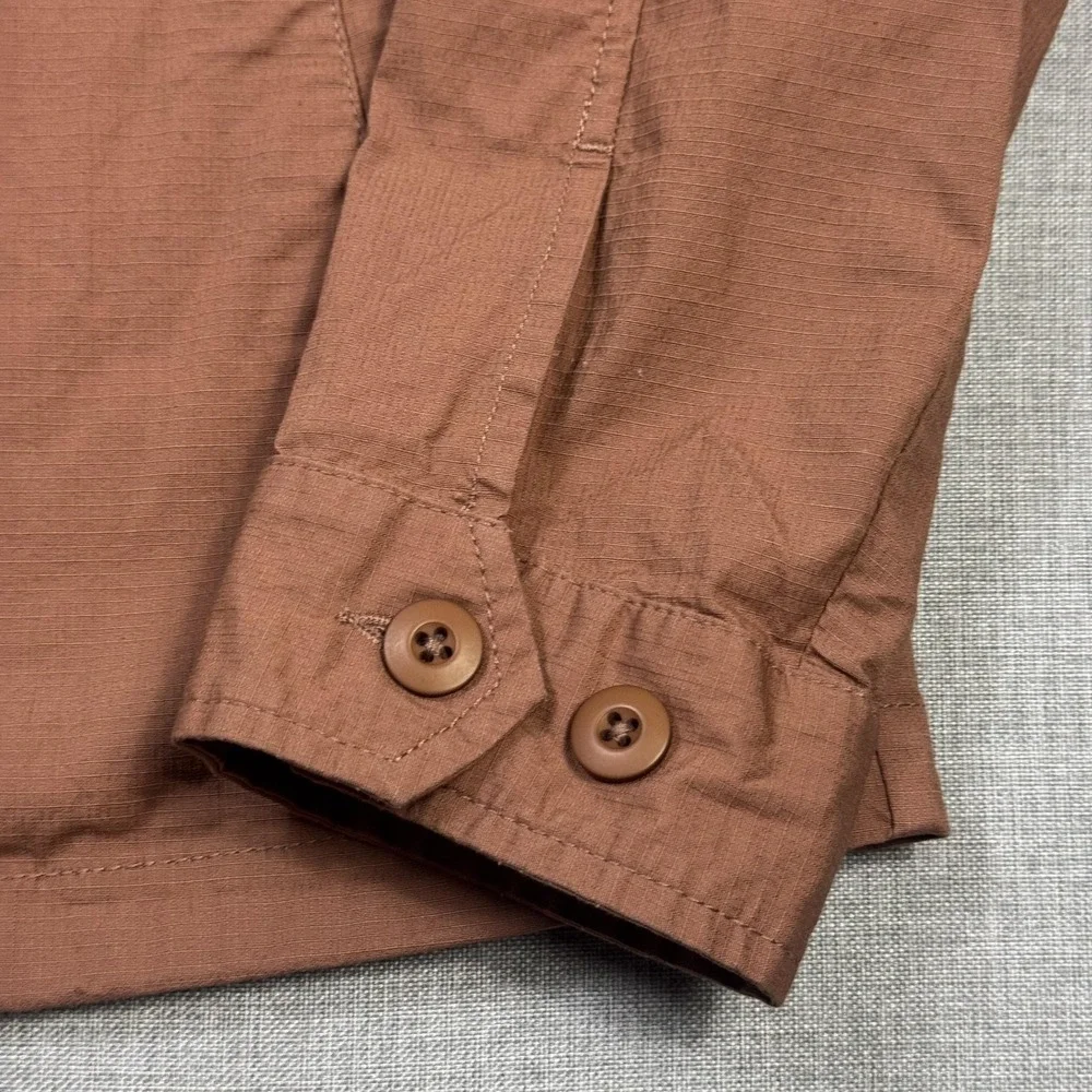 Vuori Ripstop Button Jacket Mens L Brown Cotton Spandex Two Pocket Long Sleeve